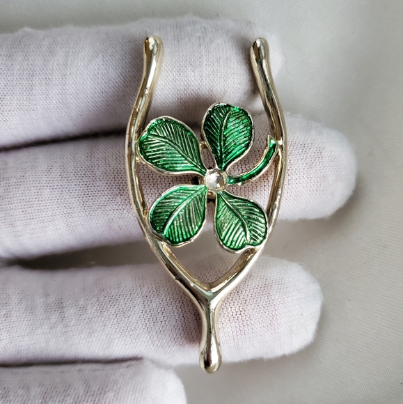 ❤HOST PIC❤ Symbol Of Double Luck, Vintage Brooch Signed Gerry's Clover - Picture 1 of 7